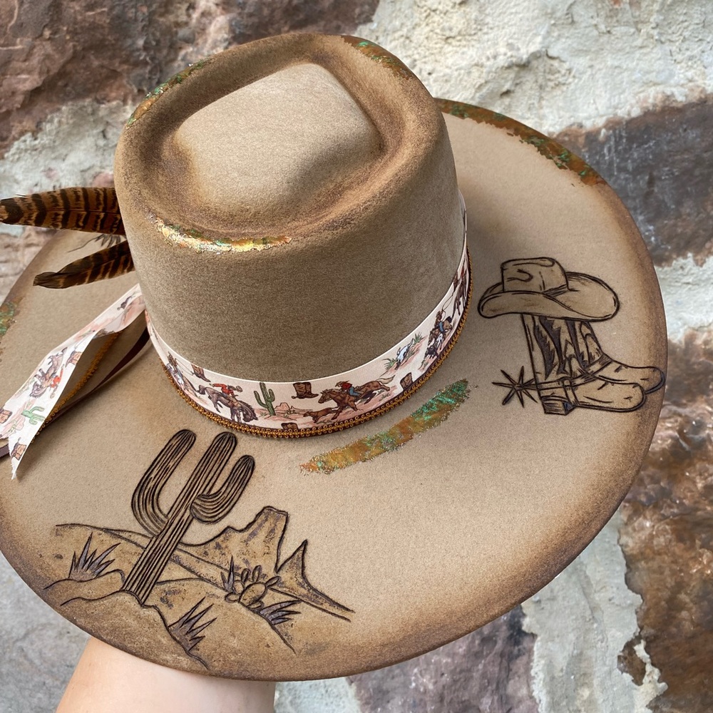 SOLD READ DESCRIPTION BELOW New Rockin C Hand burned hat Sz Medium - Picture 5 of 7